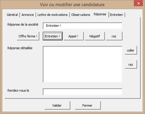 Réponse de la société