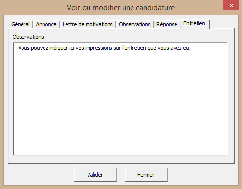 Observations de l'entretien