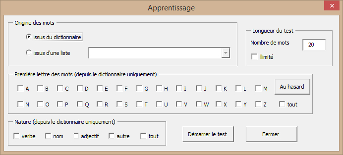 Module d'apprentissage des mots anglais