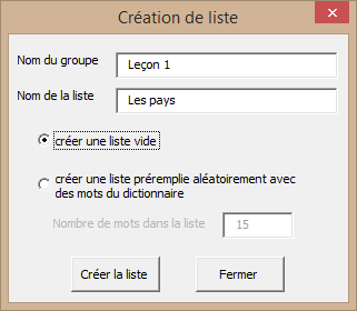 Création d'une liste de mots