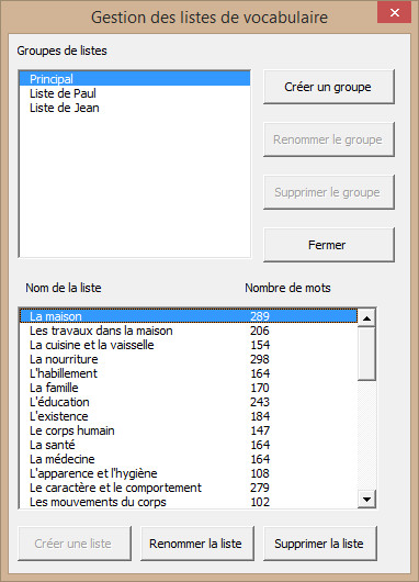 Gestion des listes de mots