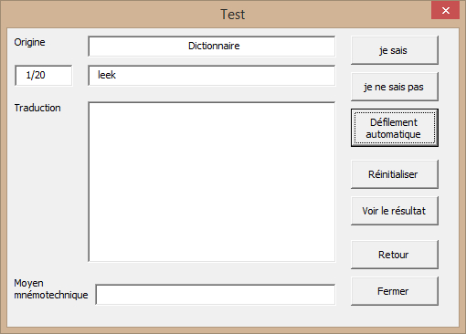 Vue du test d'anglais