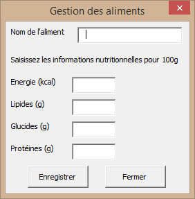Saisie de la composition d'un aliment