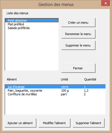 Gestion des menus