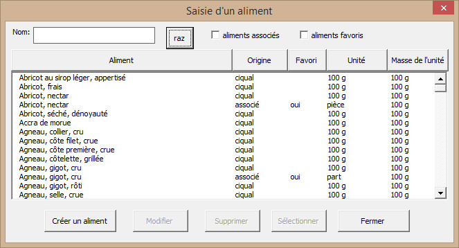 Saisie d'un aliment