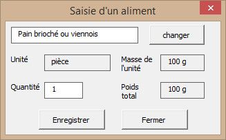 Saisie finale de l'aliment