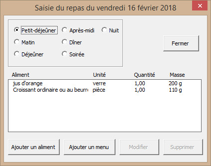 Saisie des repas